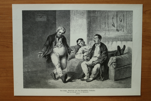 Wood Engraving Three Men Russian Life 1881 after painting by K A Thrutowsky Art Artist